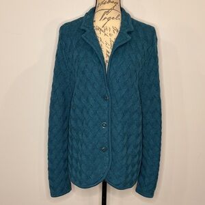 Talbots merino wool basket weave button front sweater jacket notch collar XL